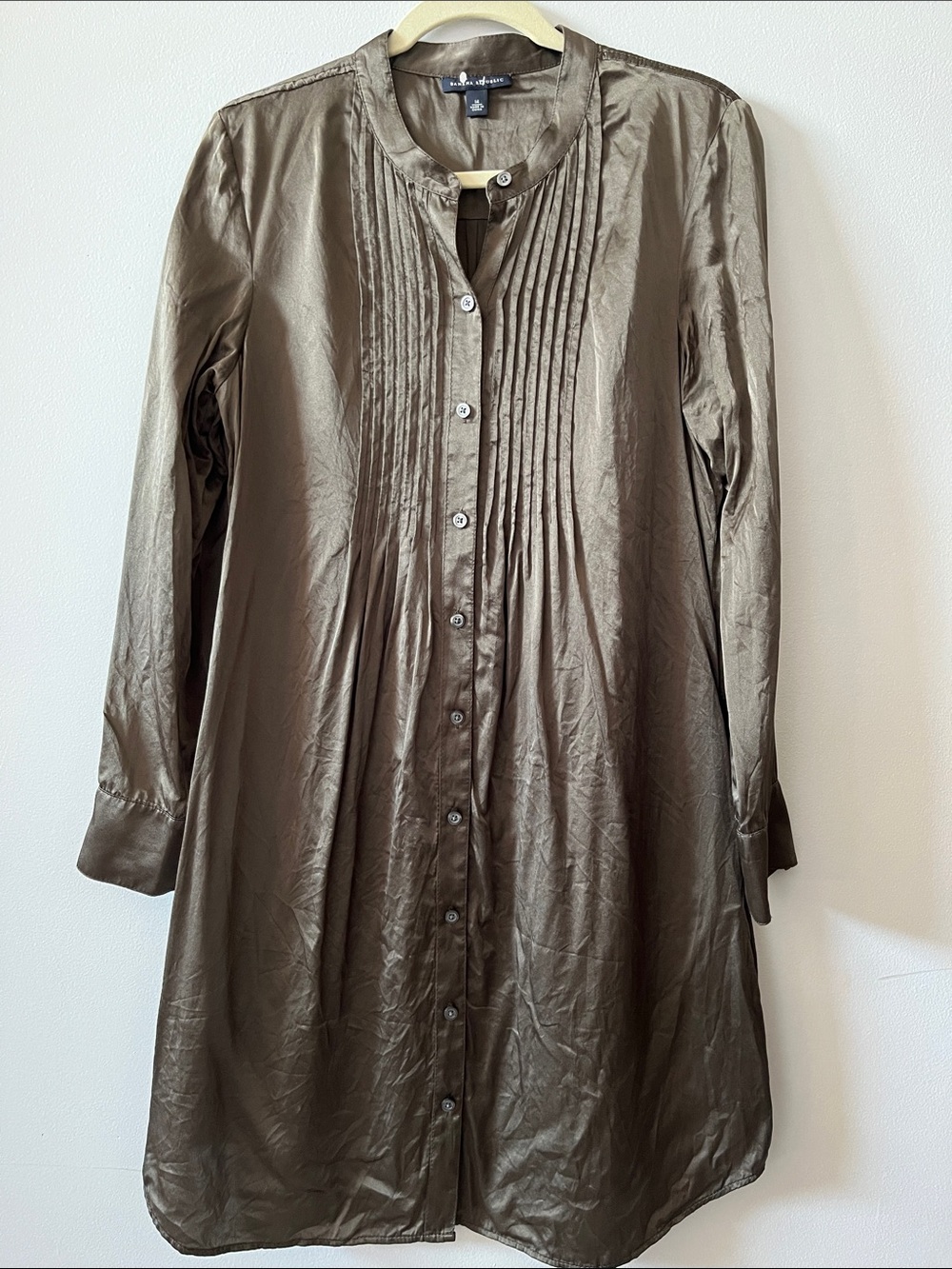 Banana republic 100% silk pleated green shirt dress size 14 women’s autumn